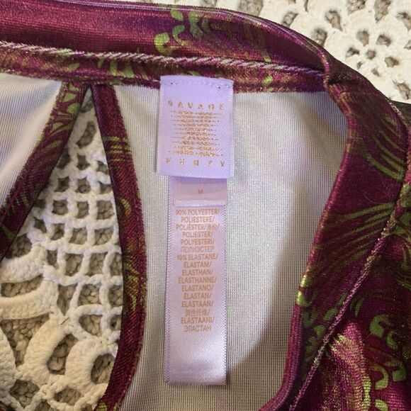 Savage X Fenty (M) Psychedelic Velvet Floral Top Shirt Blouse Fashion Pink Green - Picture 5 of 8